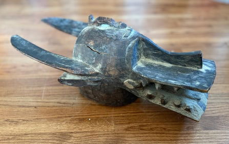 Large Carved Wooden African Tribal Animal Mask