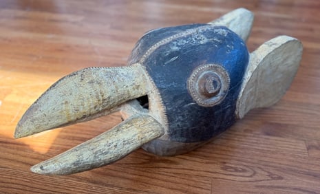 Large Carved Wood African Animal Turtle Squid Mask