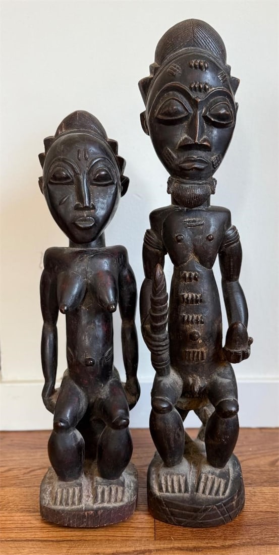 Pair of Carved Wooden African Baoule Couple Statue (1 of 9)