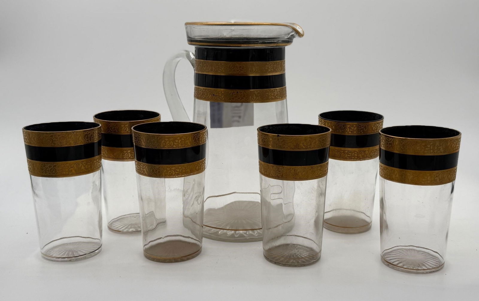 Modern MCM Glass & Gilt Pitcher & 6 Glasses (1 of 7)