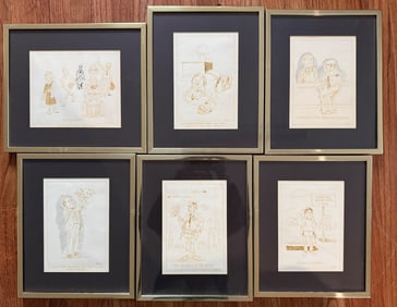 Lot of 6 Quinn (Unknown) Cartoon Sketches