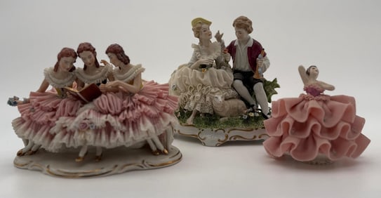 Lot of 3 German Porcelain Female Lace Figurines