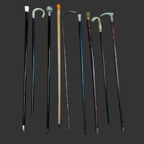 Lot of 9 Assorted Cane Walking Sticks