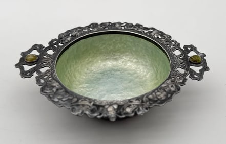 H.E. Potter Hammered Sterling Silver Jeweled Dish