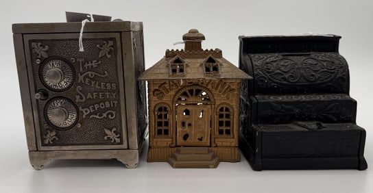 Lot of 3 Cast Iron Mechanical Still Banks