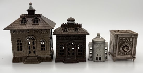 Lot of 4 Cast Iron Mechanical Still Banks
