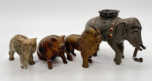Lot of 4 Animal Cast Iron Mechanical Still Banks