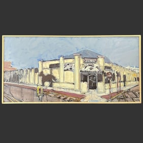 Modern Landscape Street Scene Painting on Board