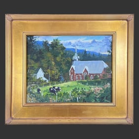 Chris Coyne (Modern) Landscape Farm Cow Painting