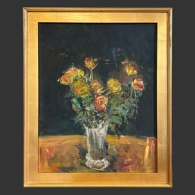 Framed Still Life Floral Oil Painting on Board