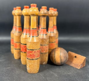 1940's Children's Wooden Skittles Bowling Set