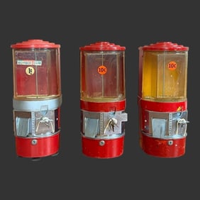 Lot of 3 Bubble Gum Vending Machines 1¢ & 10 ¢