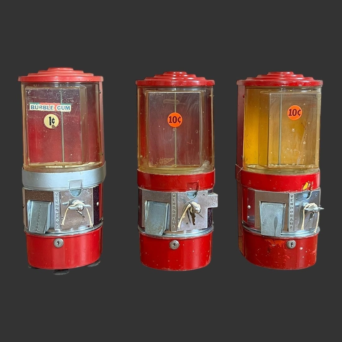 Lot of 3 Bubble Gum Vending Machines 1¢ & 10 ¢ (1 of 6)