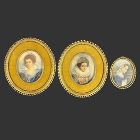 Lot of 3 Female Portrait Miniature Paintings