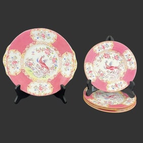 Lot of 5 Mintons Pink Cockatrice Porcelain Plates