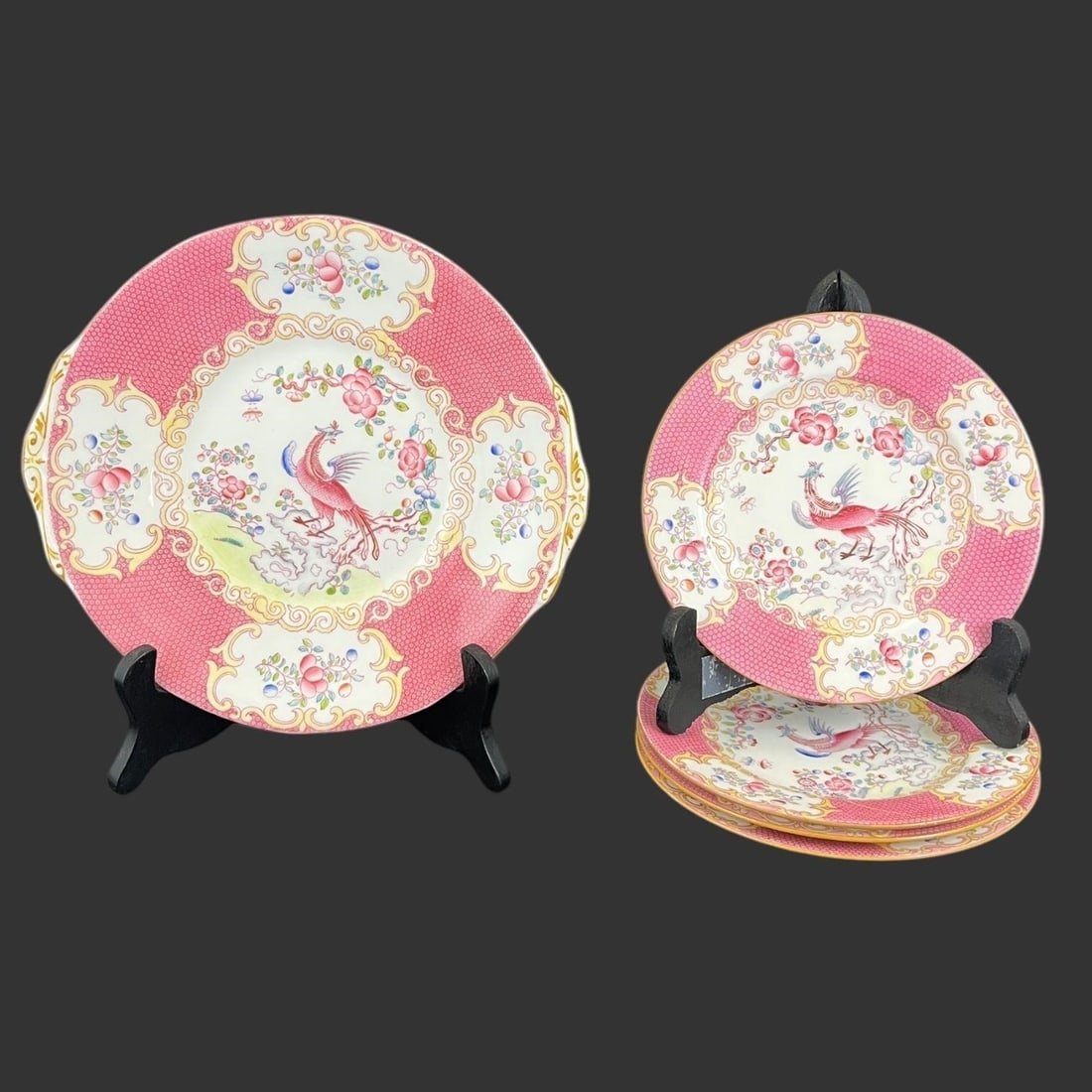 Lot of 5 Mintons Pink Cockatrice Porcelain Plates (1 of 9)