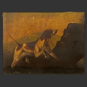 Illegibly Signed & Framed Hunting Dog Painting