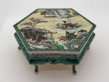 Asian Porcelain Famille Verte Hexagonal Stand