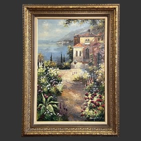 Italian Lake Como Scene Oil Painting On Canvas