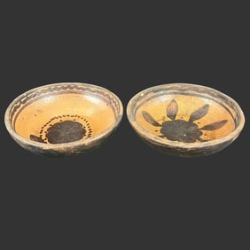 Pair of Pottery Terracotta Hand Painted Bowls