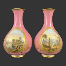 Pair of K&R Worcester Hand Painted Porcelain Vases