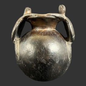 Chimu Blackware Twin Handled Turtle Vase Vessel