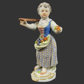 Meissen Germany Porcelain Female Figure w/ Fruit