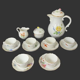 Meissen German Porcelain Floral Coffee Set