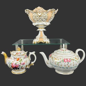 Lot of German Porcelain 2 Teapots & 1 Compote