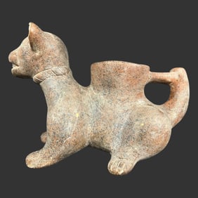 Figural Pottery Cat Effigy Vessel Vase