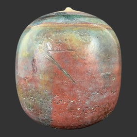 Signed Raku Copper Glazed Pottery Vase