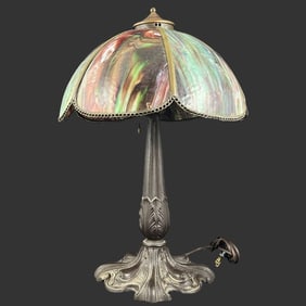 Stained Slag Glass Lamp w/ Metal Base