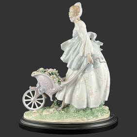 Lladro Spain 'Girl Wheeling Flowers' Porcelain