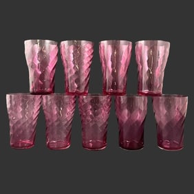 Lot of 9 Vintage Cranberry Glass Tumblers