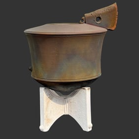 1983 Signed Ceramic Pot w/ Handle & Pedestal Stand