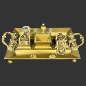 Large Bronze Double Inkwell Monogrammed Dated 1891