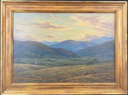 Eliot Clark (1883-1980) Oil on Canvas: Eliot Clark (1883-1980) Oil on Canvas. Titled 'Blue Ridge.' This painting depicts a landscape scene with animals grazing. Signed on the bottom left corner. Approx. Painting Size (in): 13.25 x 19.25, A