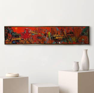 Alvin Carl Hollingsworth (1928 - 2000) Painting: Alvin Carl Hollingsworth (1928 - 2000) Painting. This painting depicts an abstract scene of Harlem, New York City. Mixed media on wood panel board. Artist signed on the bottom right. Approx. Painting