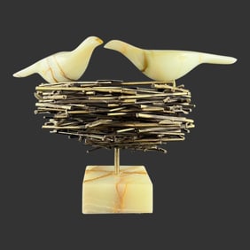 Curtis Jere Brass and Onyx Birds Nest Sculpture