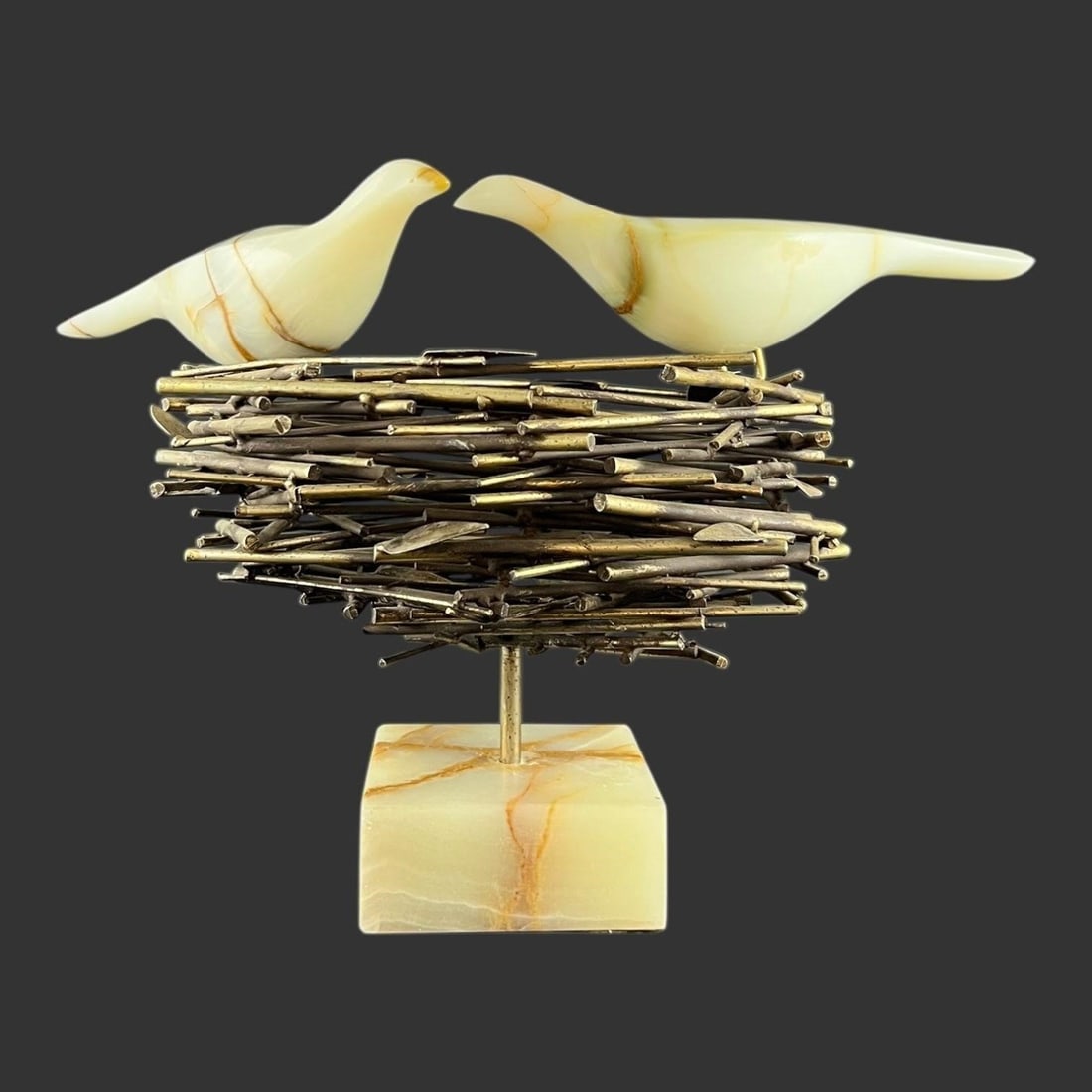 Curtis Jere Brass and Onyx Birds Nest Sculpture (1 of 8)
