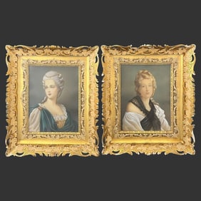 Lot of 2 Signed "Hil" Hand Painted Lady Portraits