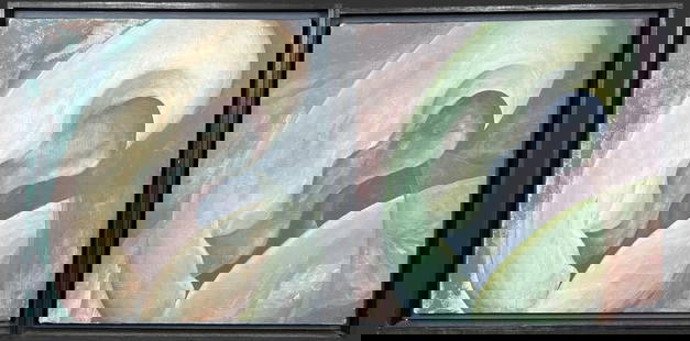 Douwe van der Zweep (1890-1975) Oil Paintings: Douwe van der Zweep (1890-1975) Oil Paintings. Pair of abstract oil paintings. Attributed to Douwe van der Zweep (Dutch, 1890-1975). Approx. Frame Size (in): 13.25 x 13 x 1.5, Approx. Painting Size (i