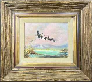 Artist Signed Birds Nature Oil Painting on Board