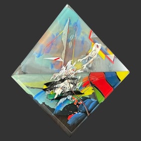 Bohumil Elias Art Glass Enamel Abstract Sculpture