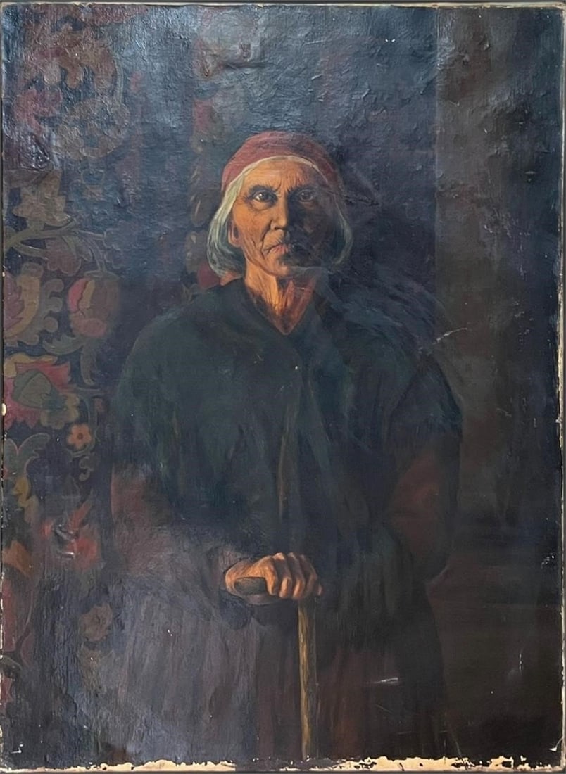 Native American Woman Oil Painting Portrait: Native American Woman Oil Painting Portrait. Antique oil on canvas, possibly of a Native American person. Approx. dimensions (in): 40 x 30 x 1 Buyer pays shipping cost. We provide in-house shipping fo