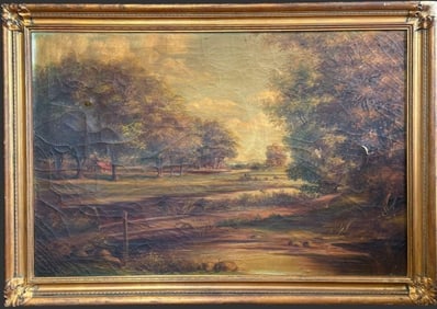 Antique Landscape Oil Painting On Canvas