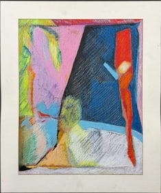 MCM Abstract Oil Painting on Board Signed Fess