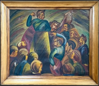 1930s Social Realism Oil Painting on Canvas