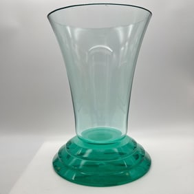 Mid-Century Modern Signed Green Teal Glass Vase