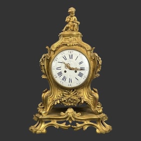 Large Italian Rococo Style Gilt Bronze Clock